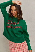 SO ME Hunter Green Sequins Lettering Christmas Holiday Sweater