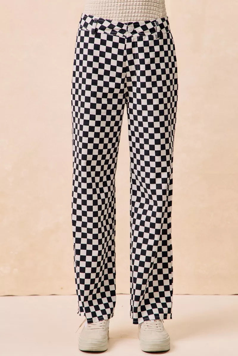 BiBi Gameday Theme Checkered Printed Pants BLACK