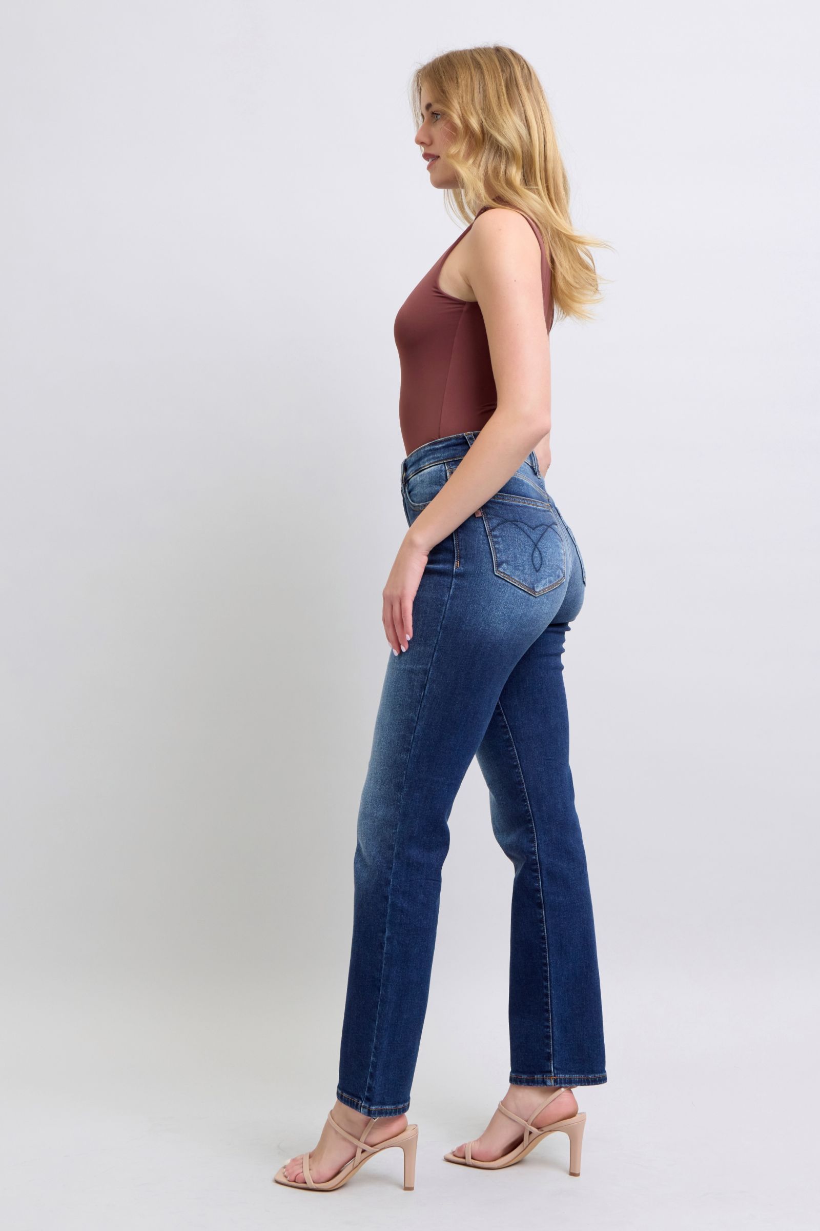 Judy Blue Vintage Dark Washed Straight Leg Thermal Jeans with Pockets Jeans