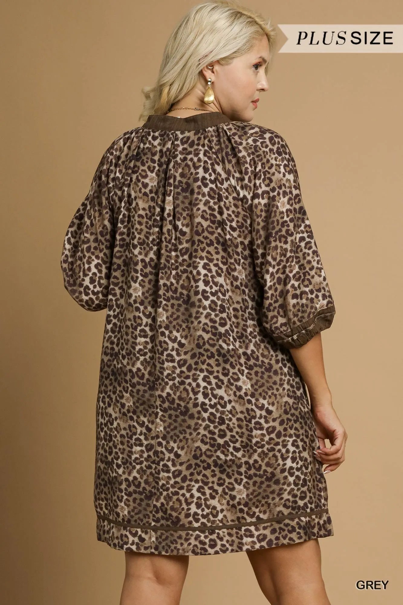 Umgee Leopard Print Mini Dress with Contrast Trim