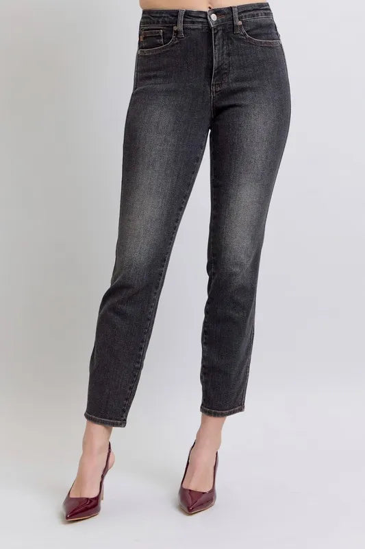 Judy Blue Black Mid Rise Tummy Control Slim Jeans BK