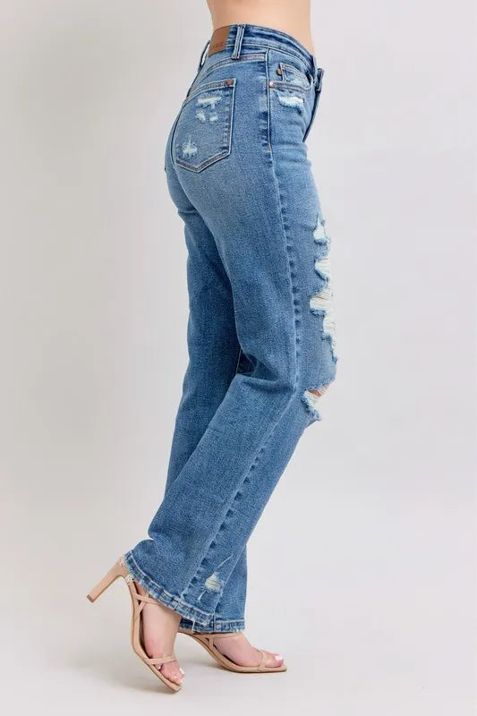 Judy Blue High Waist Heavy Destroy Straight Jeans