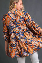 Umgee Teal Mix Paisley Boho Tunic Blouse