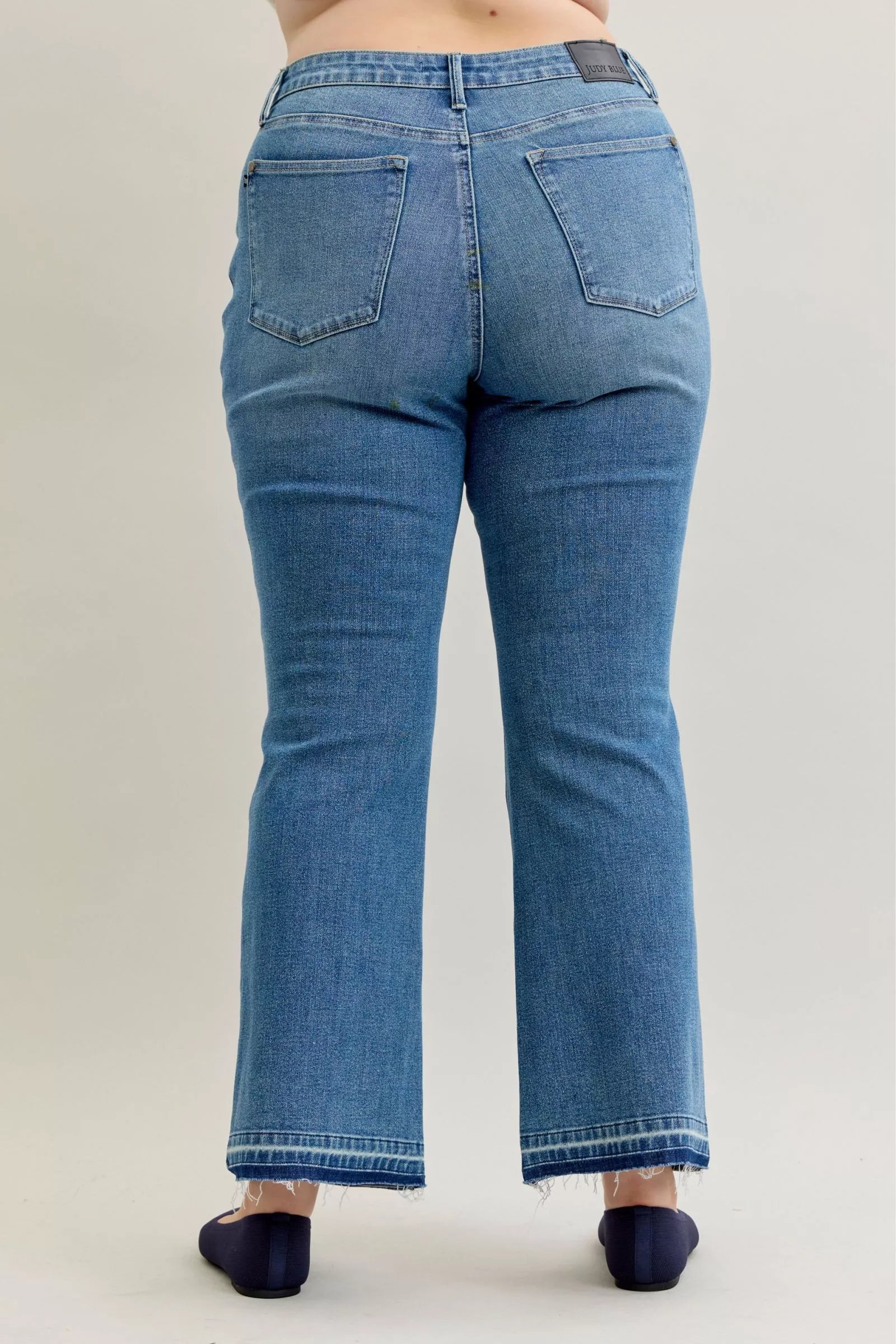 Judy Blue Medium Wash Mid Rise Slim Bootcut Tummy Control Release Hem Jeans