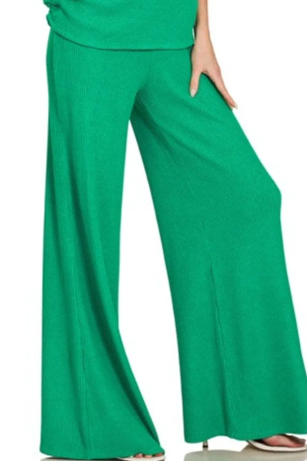 Zenana Kelly Green Sweater Mock Neck Top & Long Pants Set