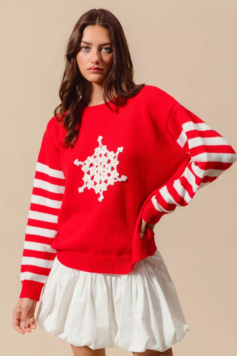 SO ME Christmas Snowflake Crochet Embellished Sweater
