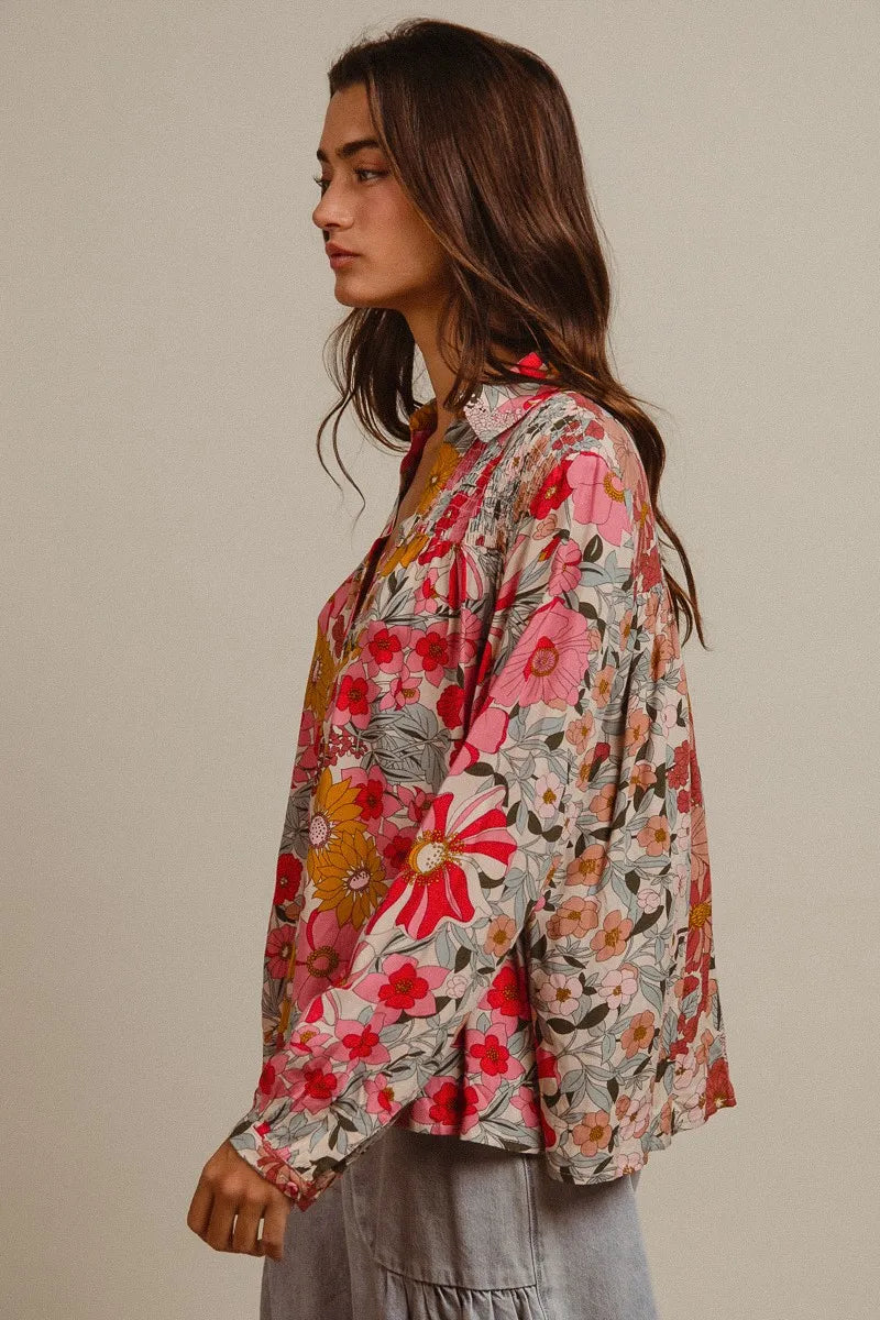 BiBi Woven Floral Printed Long Sleeve Blouse