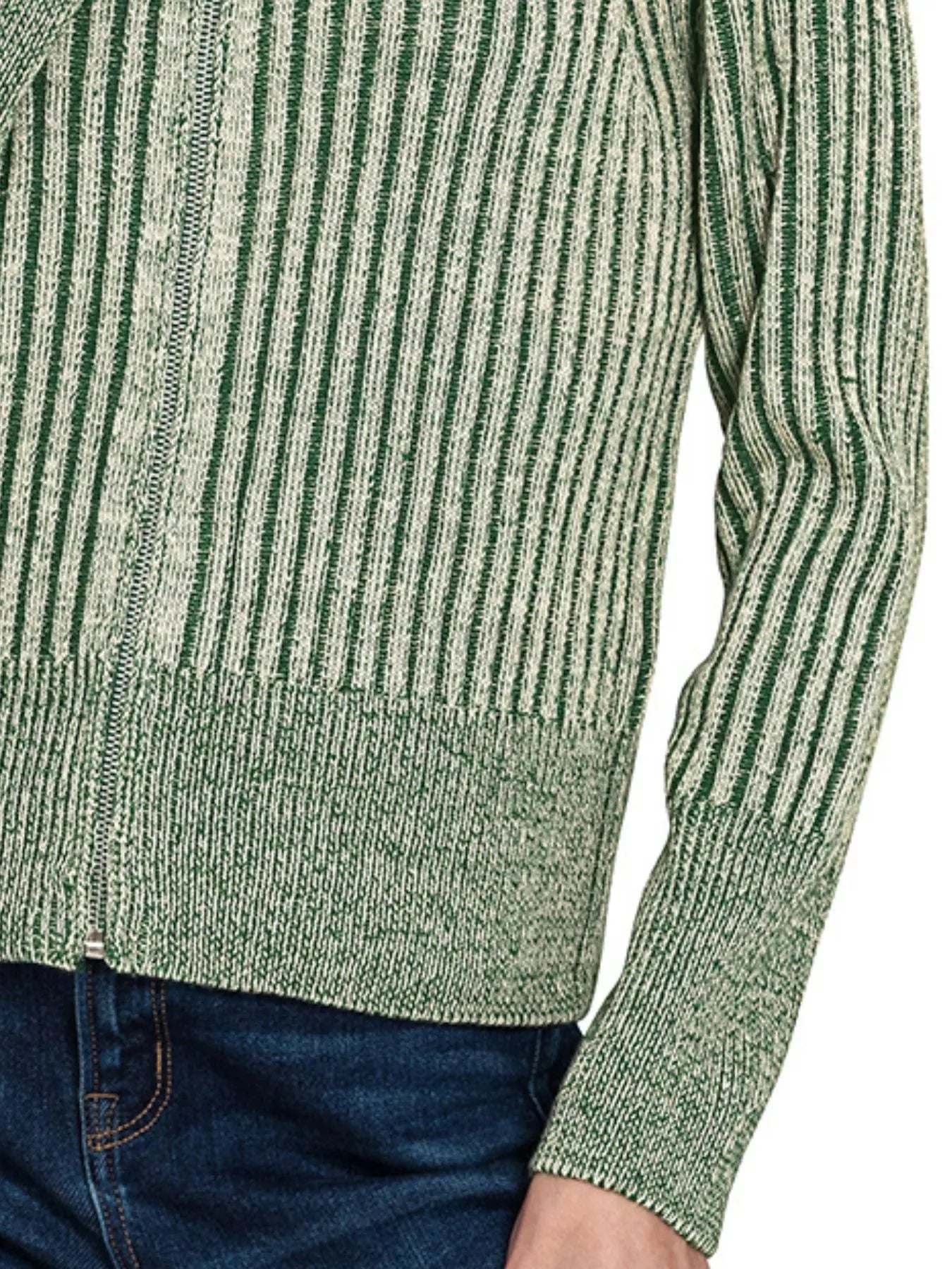 Zenana Dakr Green Ribbed Two Tone Zip Up Sweater Cardigan