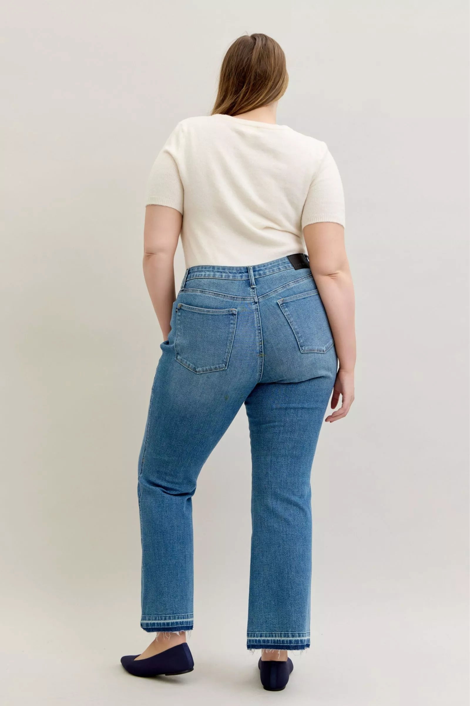 Judy Blue Medium Wash Mid Rise Slim Bootcut Tummy Control Release Hem Jeans