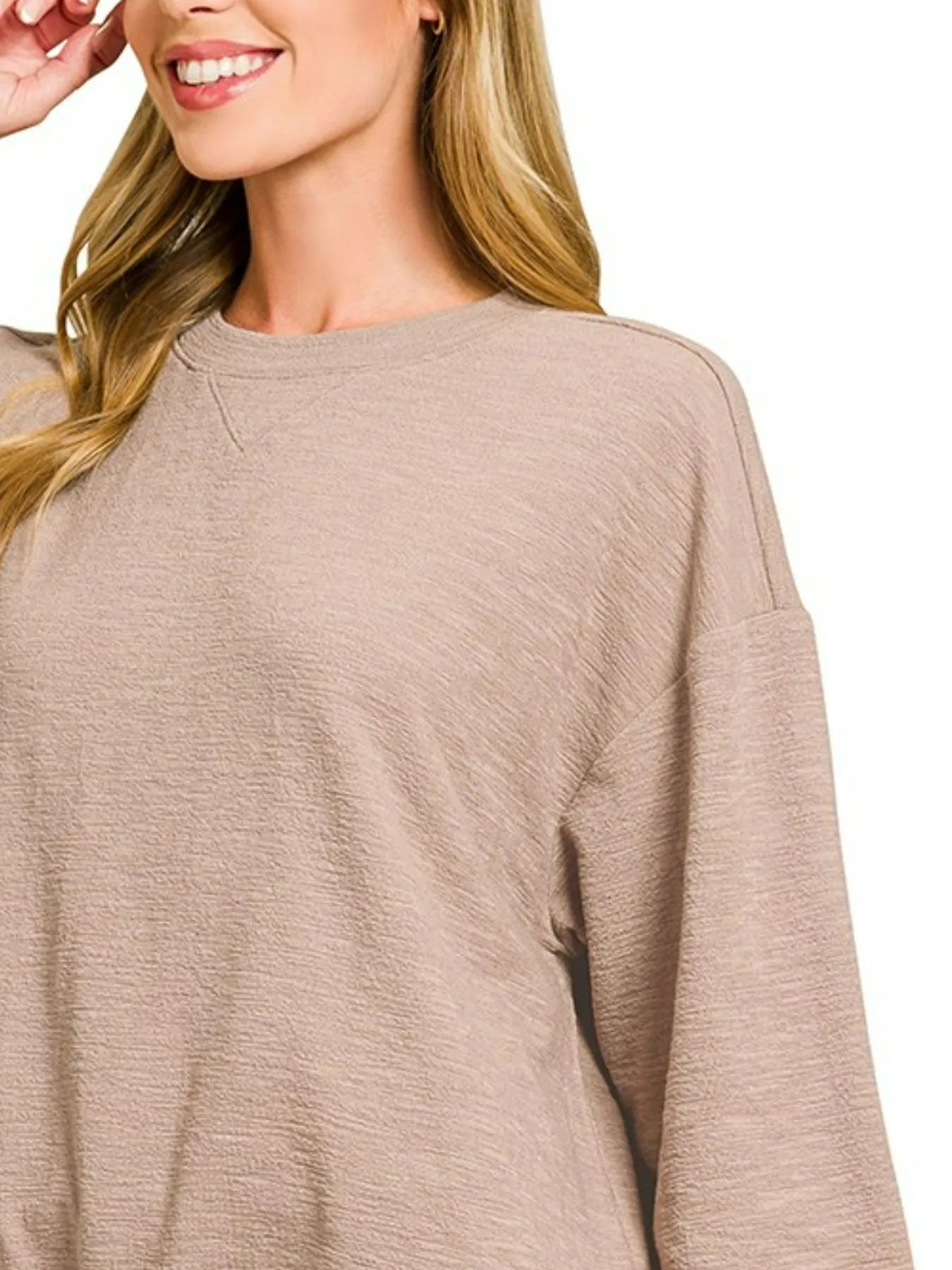 Zenana Ash Mocha Slub Long Sleeve Top and Shorts Set