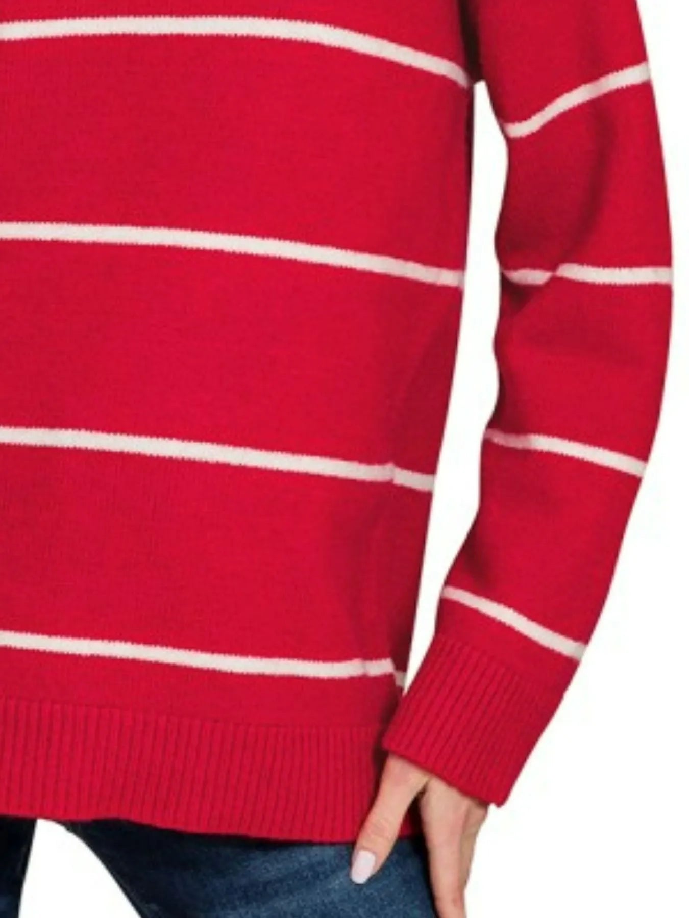 Zenana Ruby & Ivory Round Neck Stripe Sweater