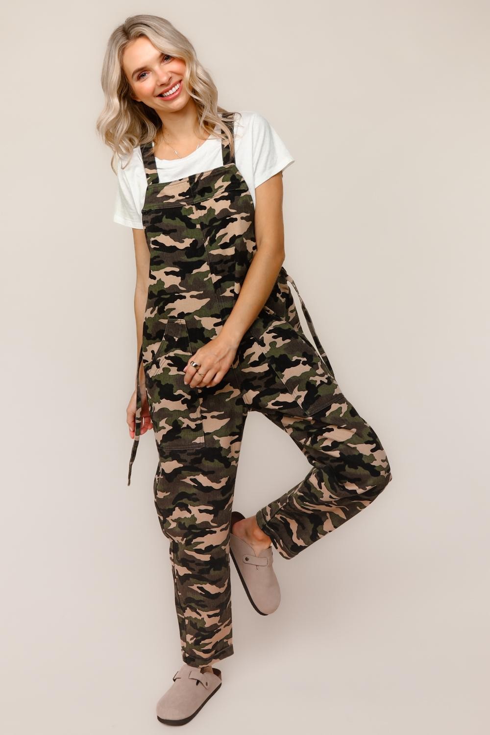 Haptics Comfy Camouflage Print Overalls Jumpsuits