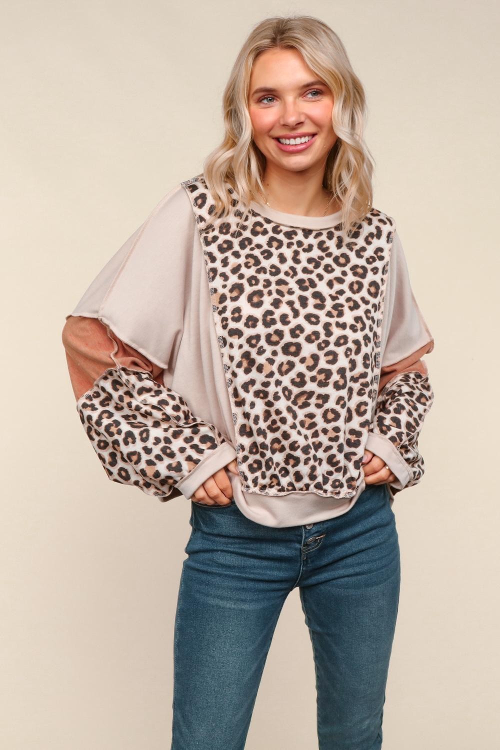 Haptics Reverse Stitches Loose Fit Sweater Top