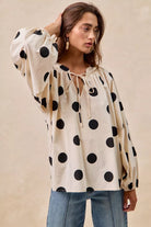 BiBi Polka Dot Exaggerated Balloon Sleeves Blouse