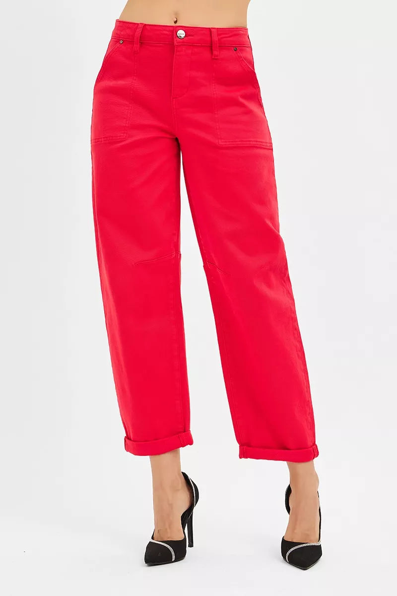 RISEN Scarlet High Rise Ankle Cuffed Barrel Pants