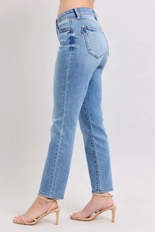 Judy Blue Mid Rise Vintage Wash Slim Jeans with Cell Phone Pocket