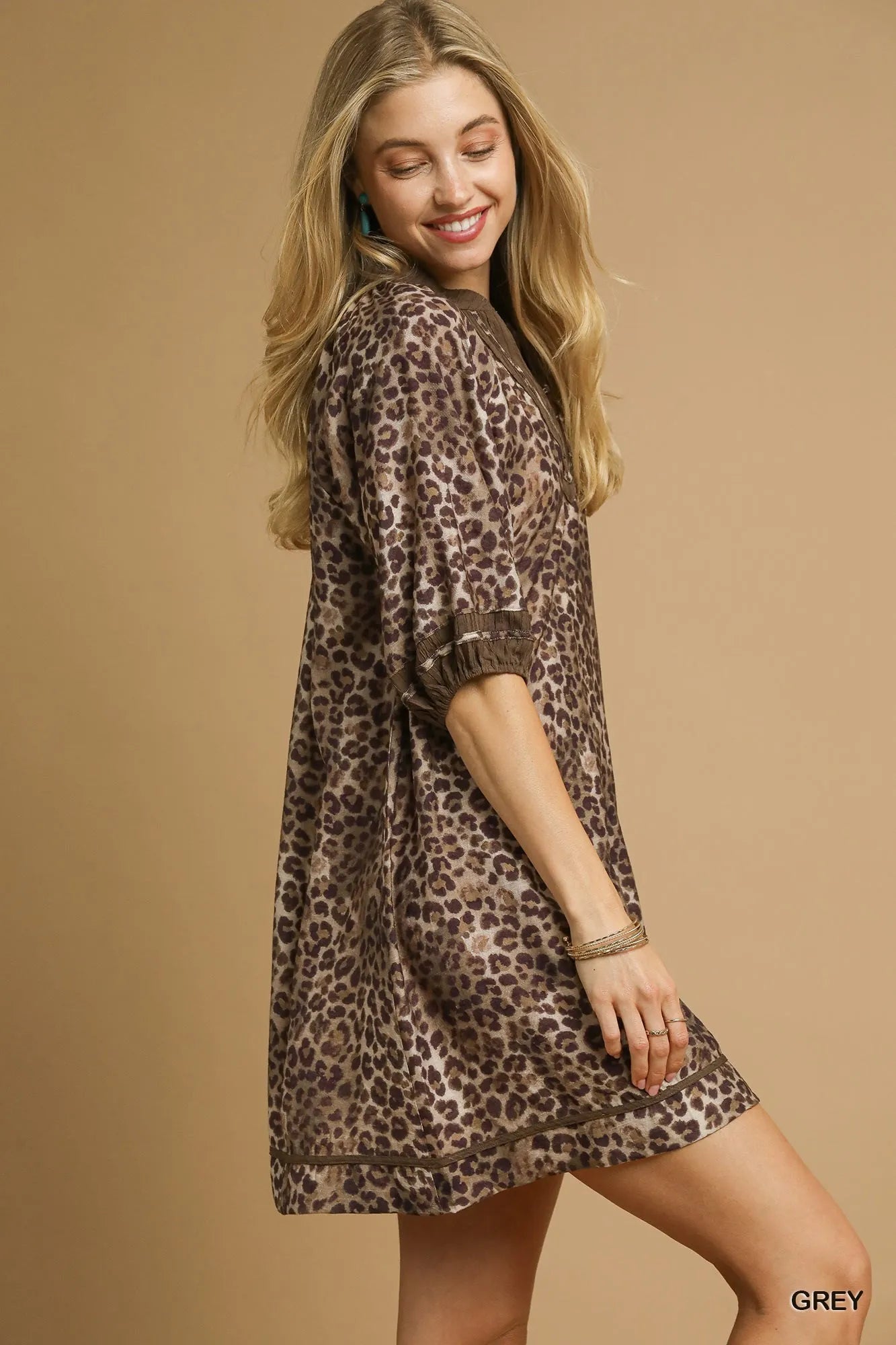 Umgee Leopard Print Mini Dress with Contrast Trim