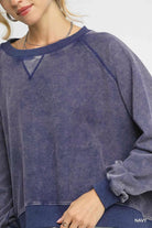 Umgee Navy Mineral Wash French Terry Sweatshirt