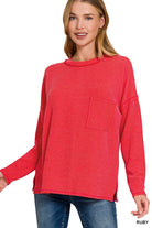Zenana Ruby Long Sleeve Drop Shoulder Rib Top RUBY