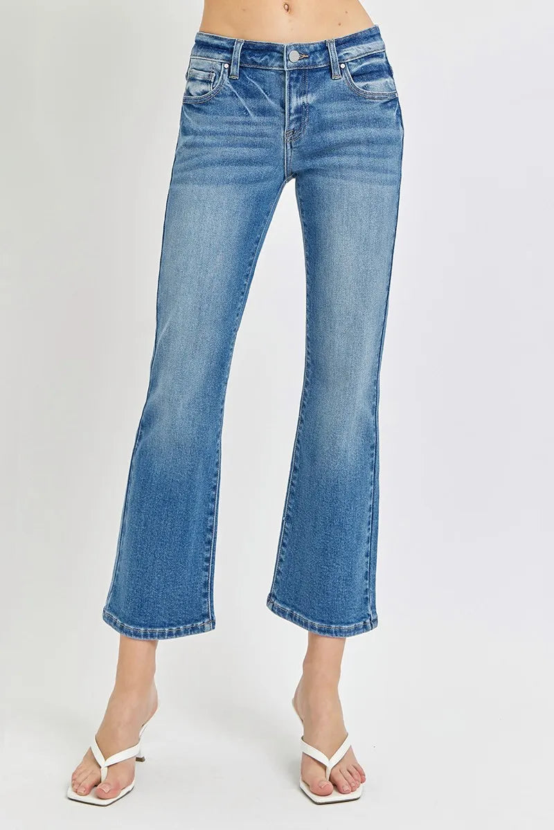 RISEN Medium Washed Low Rise Crop Flare Jeans MEDIUM