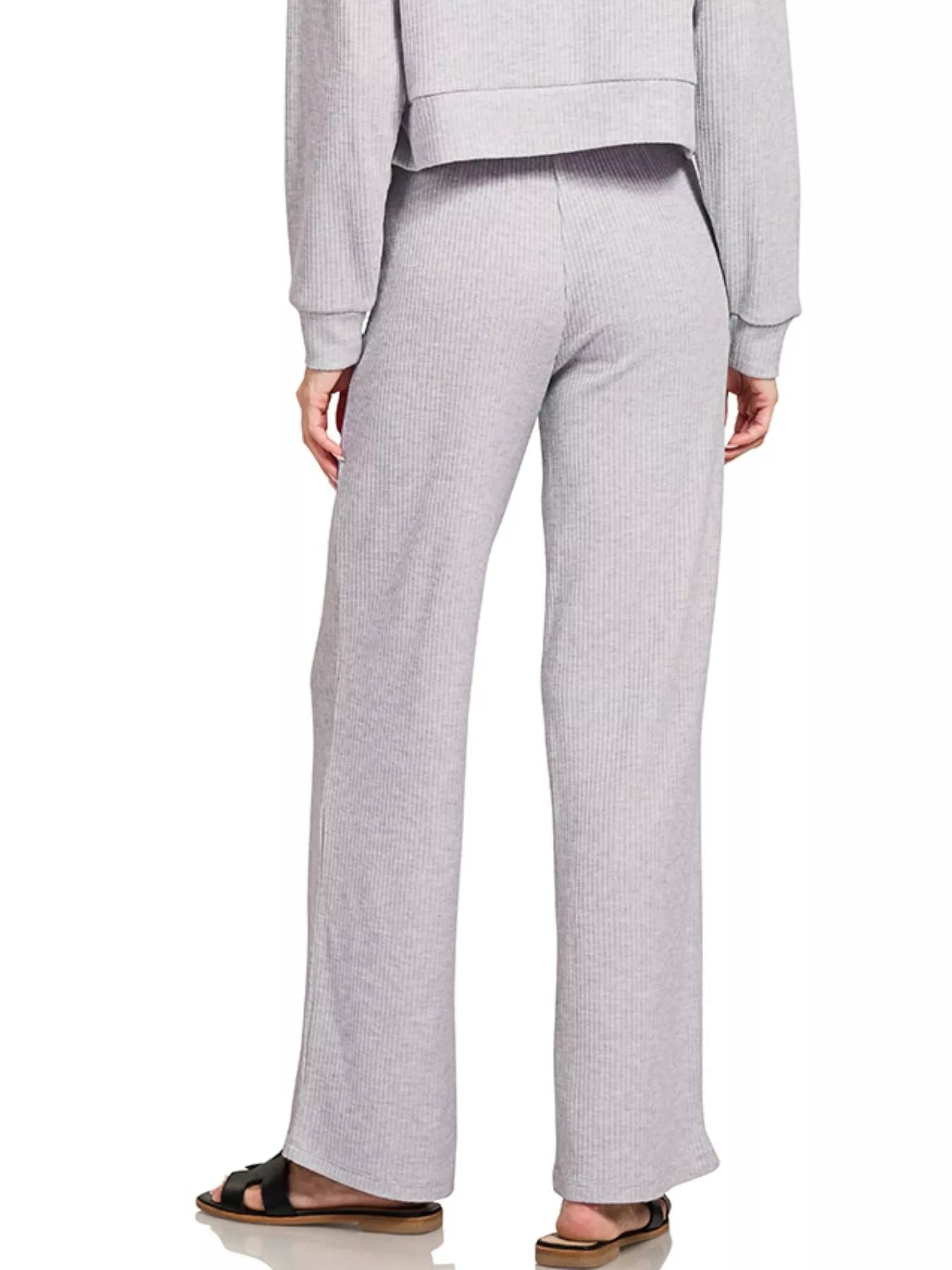 Zenana Heather Gray Ribbed Drawstring Lounge Pants