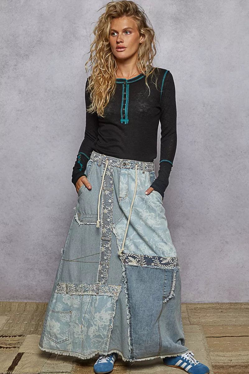 POL Black Long Sleeve Top with Contrasting Stitching