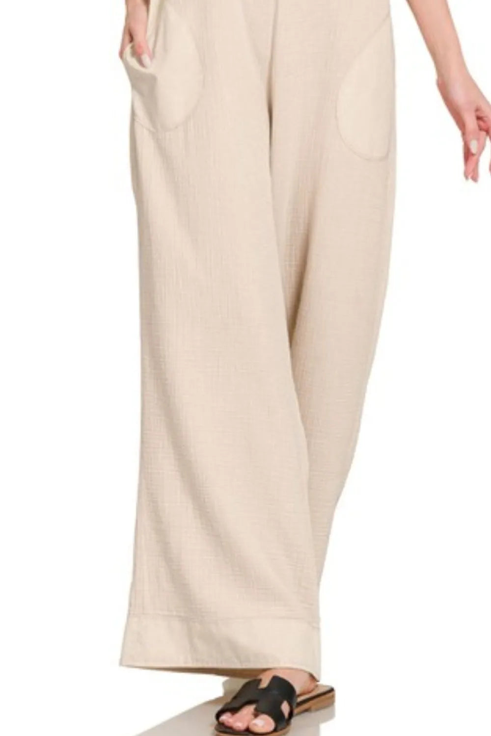 Zenana Sand Beige Double Gauze Washed Wide Leg Overalls