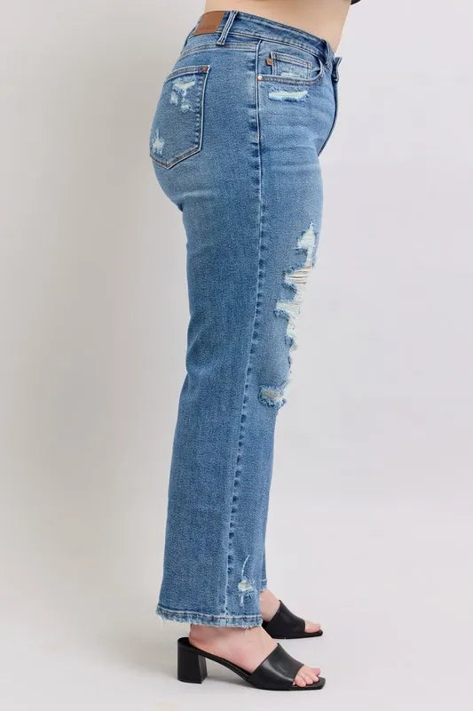 Judy Blue High Waist Heavy Destroy Straight Jeans