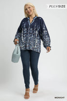 Umgee Midnight Floral Vine Print Blouse with Balloon Sleeves