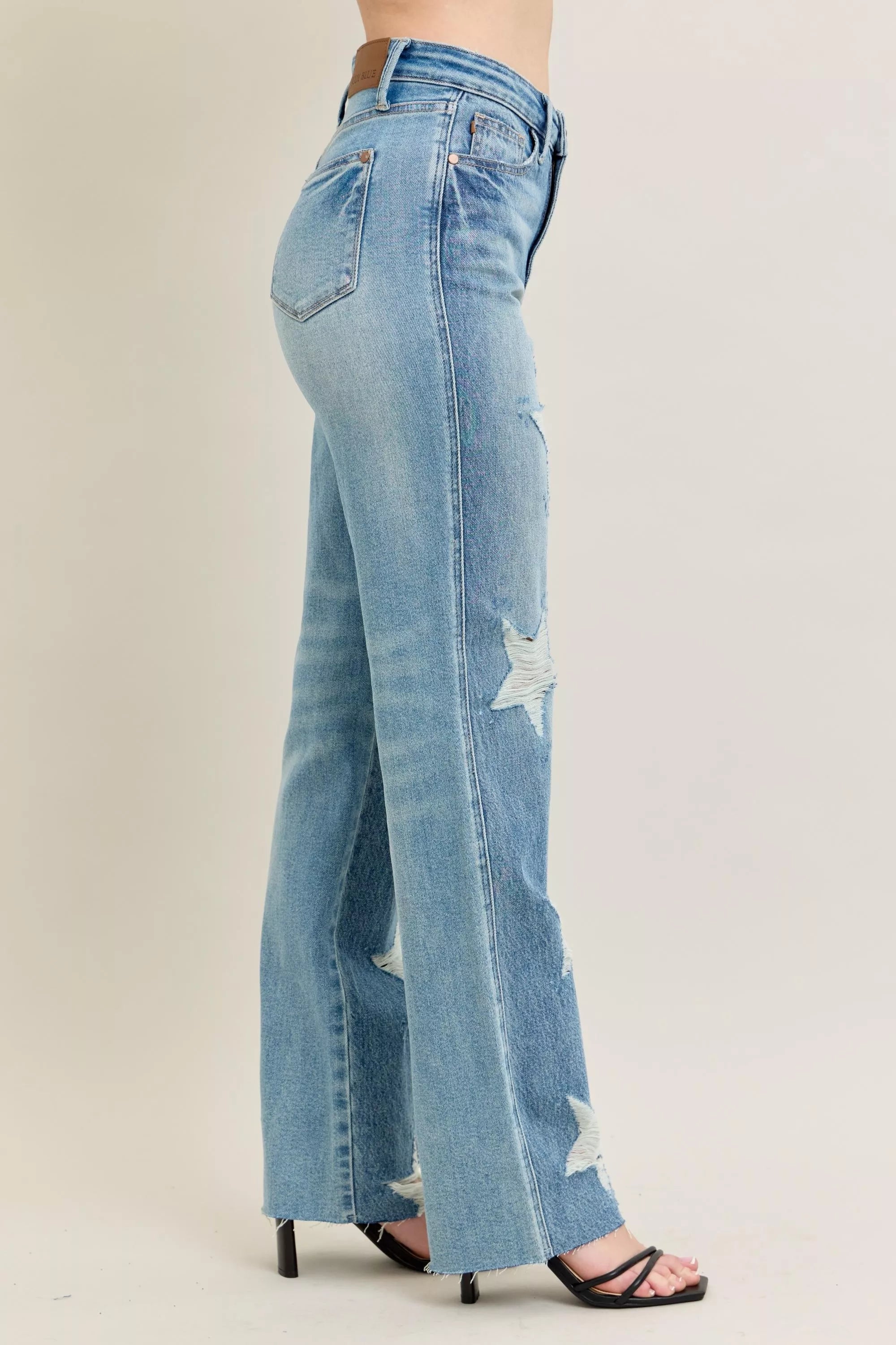 Judy Blue High Waist Rigid Magic Star Shaped Destroyed 90's Straight Jeans