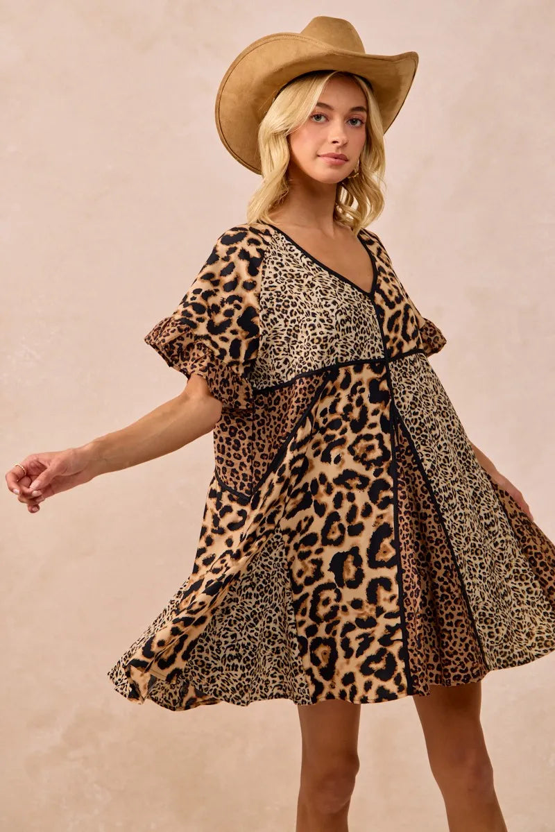 BiBi Leopard Prints Mix and Match Short Sleeve Dress