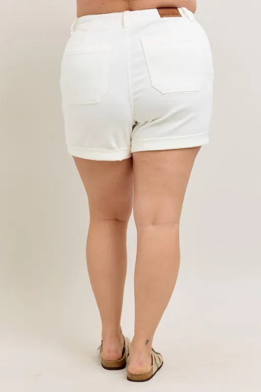 Judy Blue Plus Size White High Waist Cuff Denim Shorts