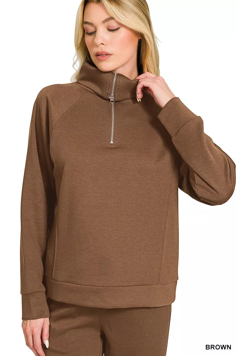 Zenana Scuba Half Zip Sweatshirts and Joggers Set