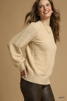 Umgee Latte Cozy Textured Long Sleeve Sweater with Ribbed Trim