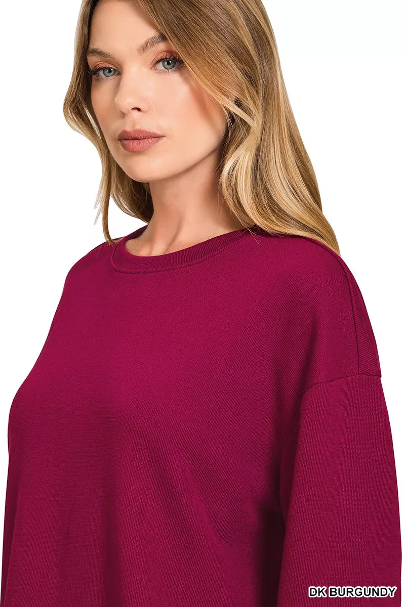 Zenana Dark Burgindy French Rib Pullover and Pants Set