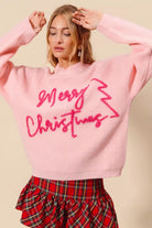 SO ME Pink Merry Christmas Tinsel Lettering Sweater