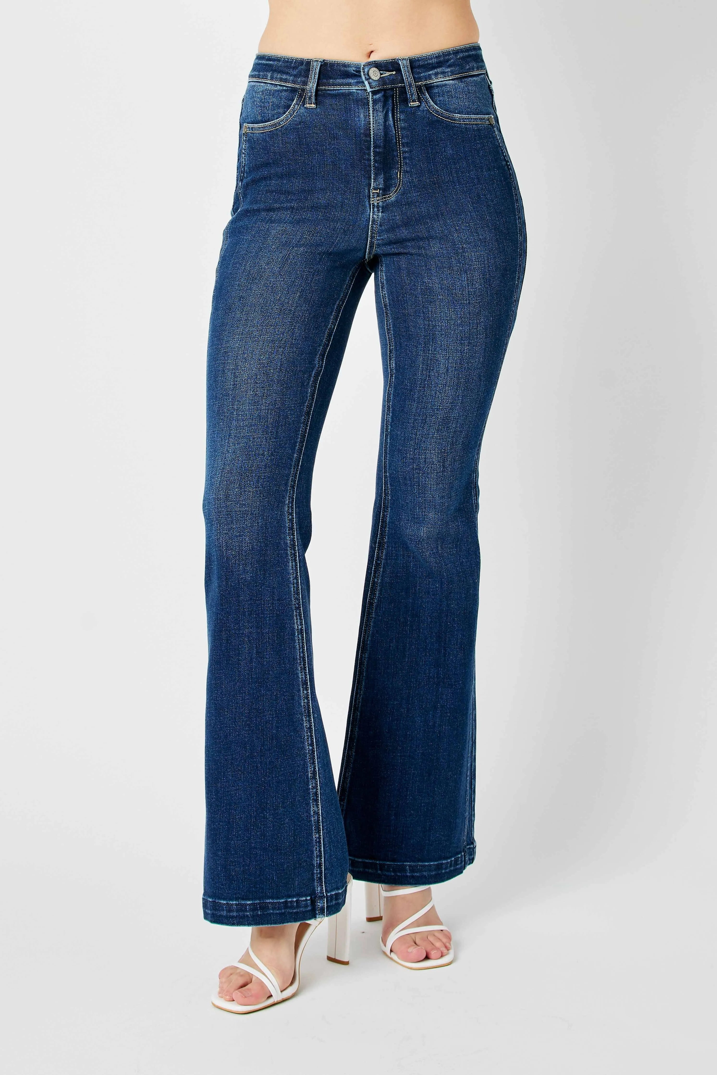 Judy Blue High Waisted Angled Side Seam Detail Flare Jeans DK