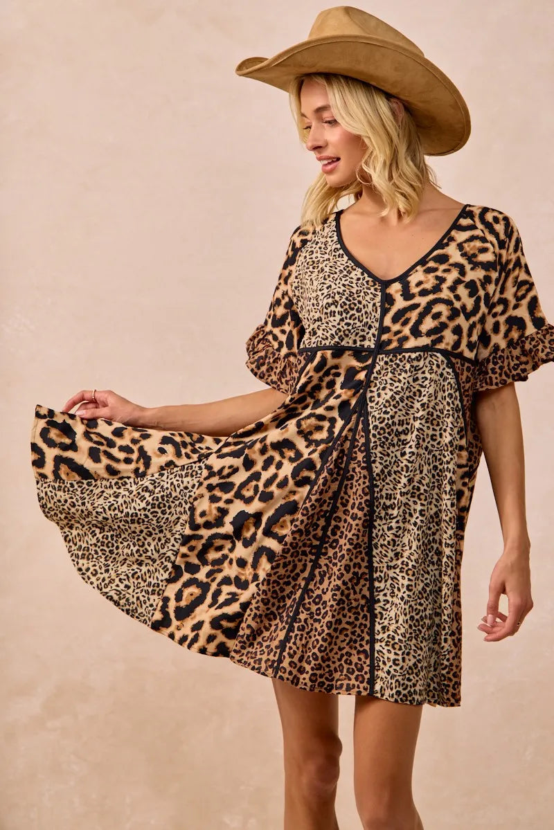 BiBi Leopard Prints Mix and Match Short Sleeve Dress