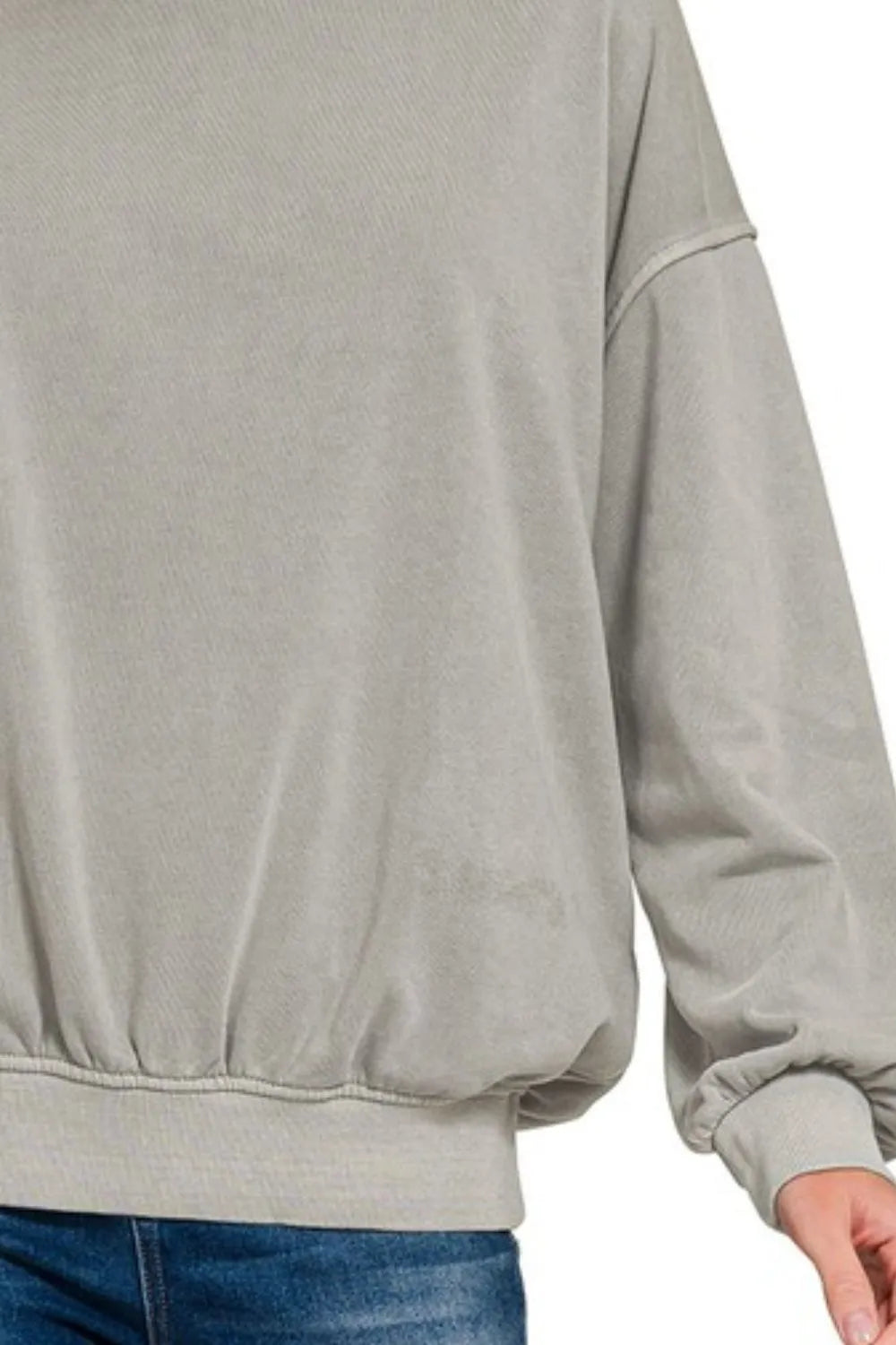 Zenana Sleet Soft Fleece Pigment Dye Round-neck Sweatshirt
