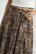 Umgee Olive Drawstring Leopard Midi Skirt