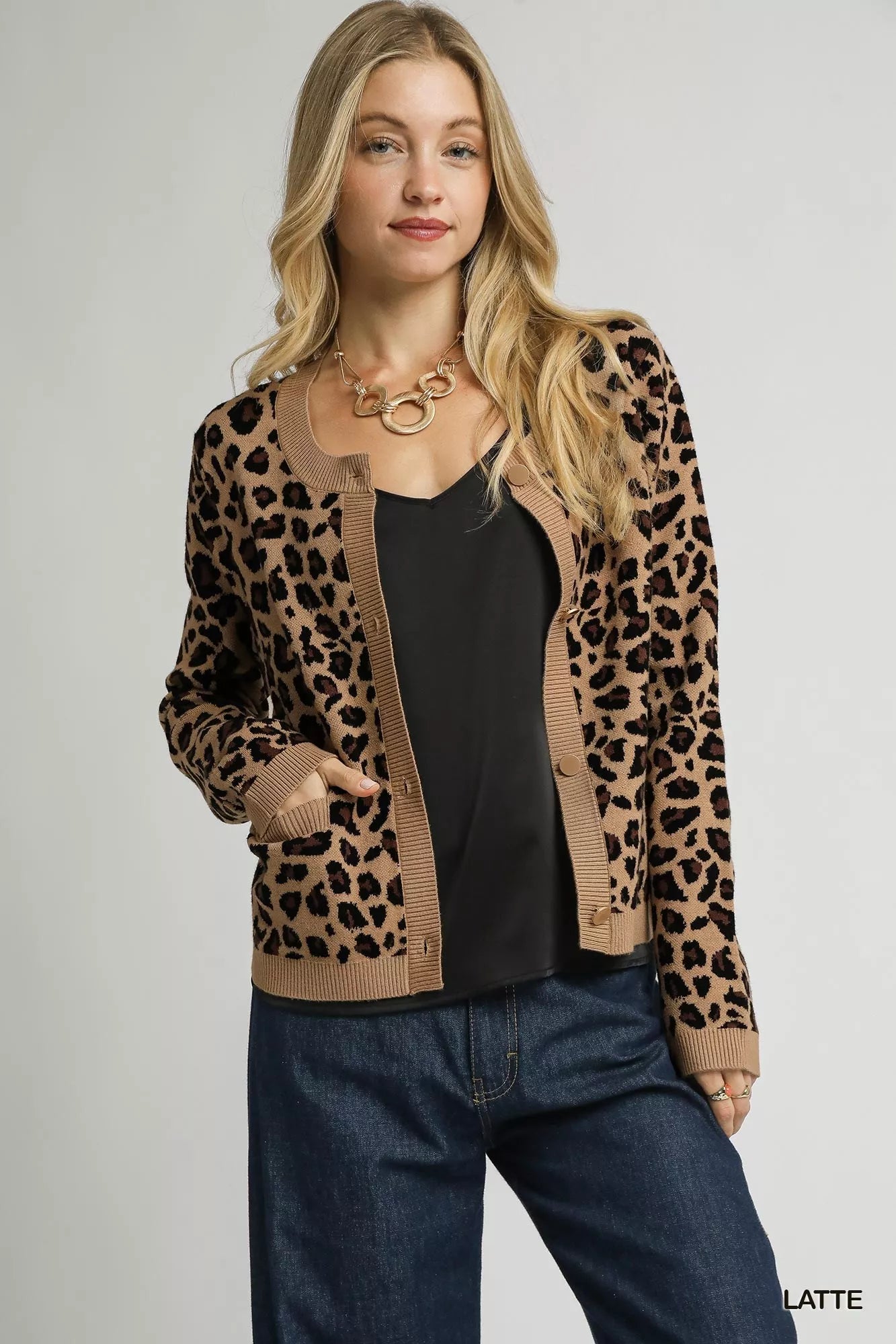 Umgee Leopard Print Button-Down Cardigan LATTE