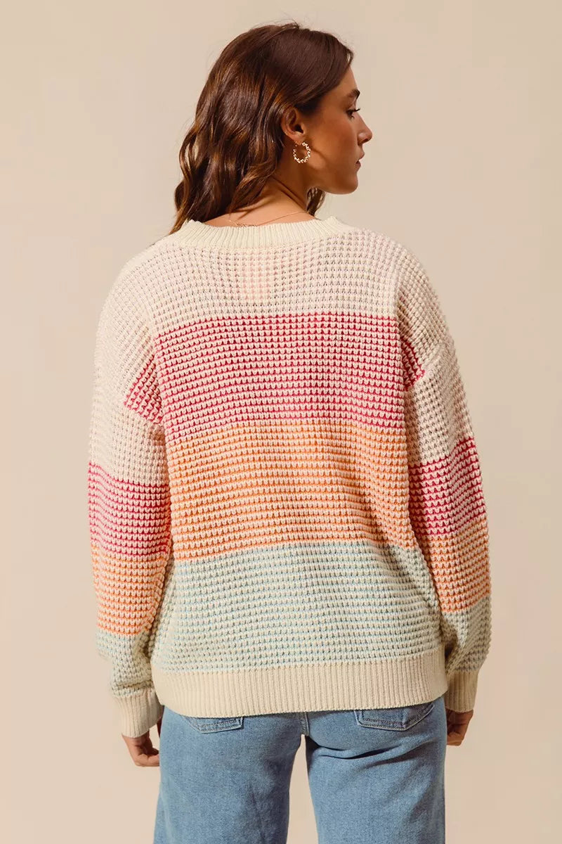 SO ME Oatmeal Combo Multi Color Block Long Sleeve Sweater