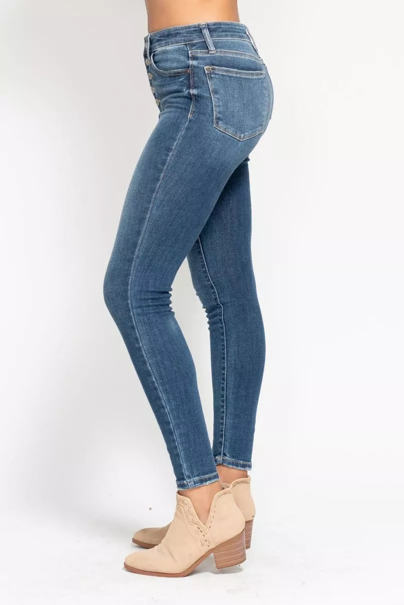 Judy Blue Medium Washed High Rise Button Fly Skinny Jeans