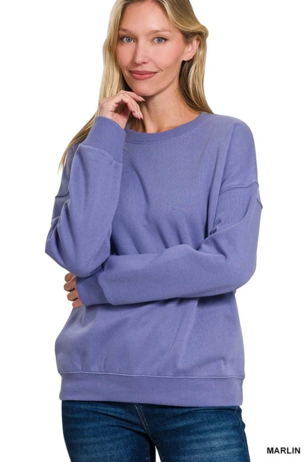 Zenana Marlin Fleece Drop Shoulder Sweatshirt