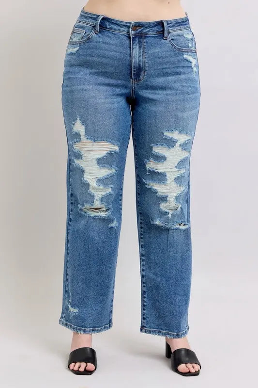 Judy Blue High Waist Heavy Destroy Straight Jeans