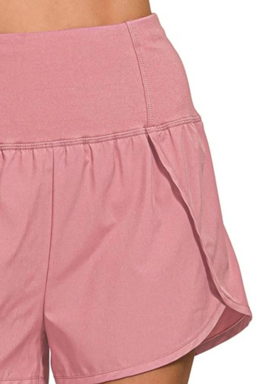 Zenana Light Rose High Waisted Zippered Back Pocket Running Shorts