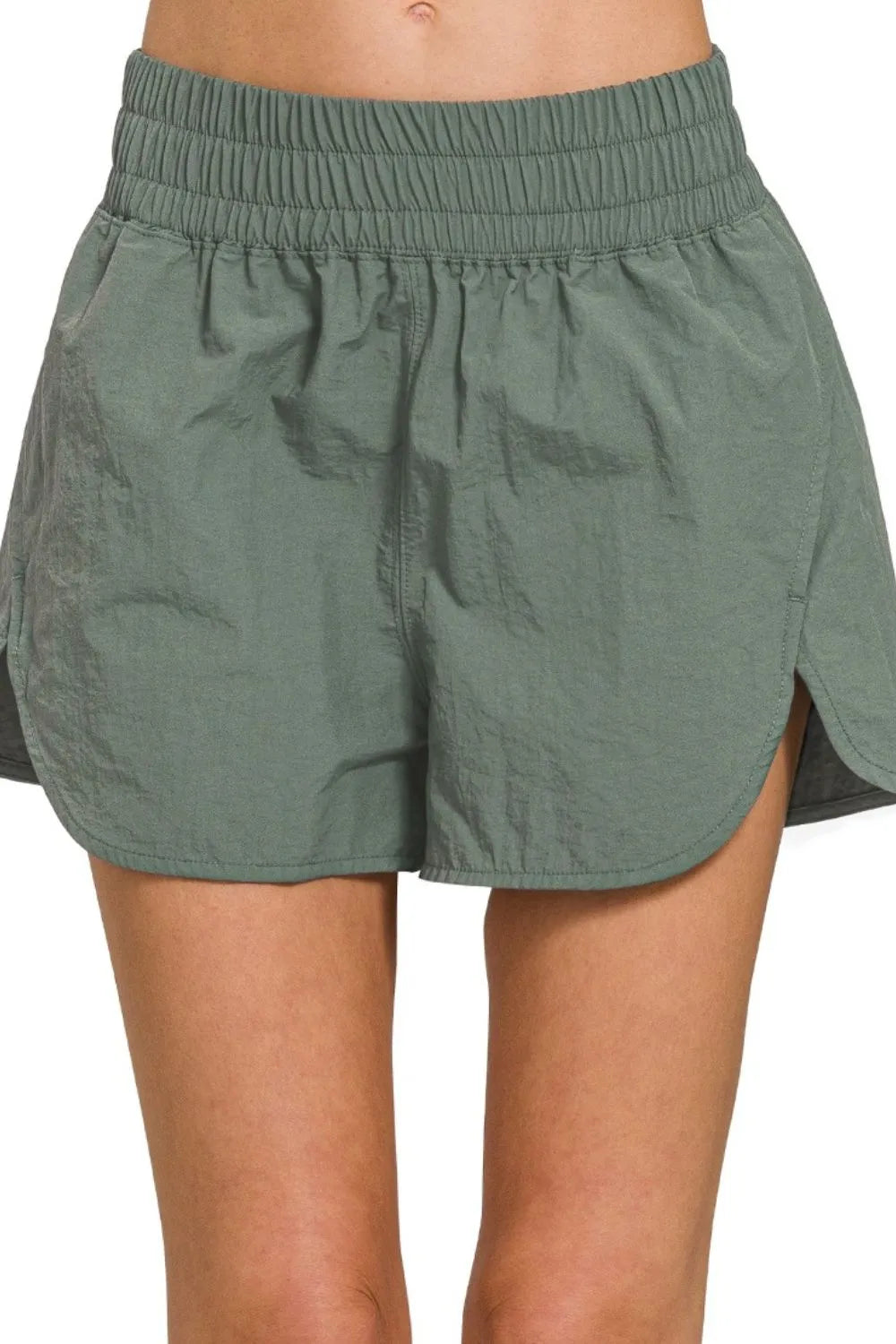 Zenana Ash Jade Windbreaker Smocked Waistband Running Shorts ASH JADE
