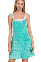 Zenana Turquoise Woven Double Gauze Acid Washed Romper TURQUOISE