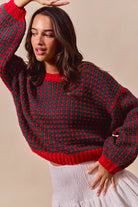 SO ME Red & Hunter Green Textured Two Tone Sweater