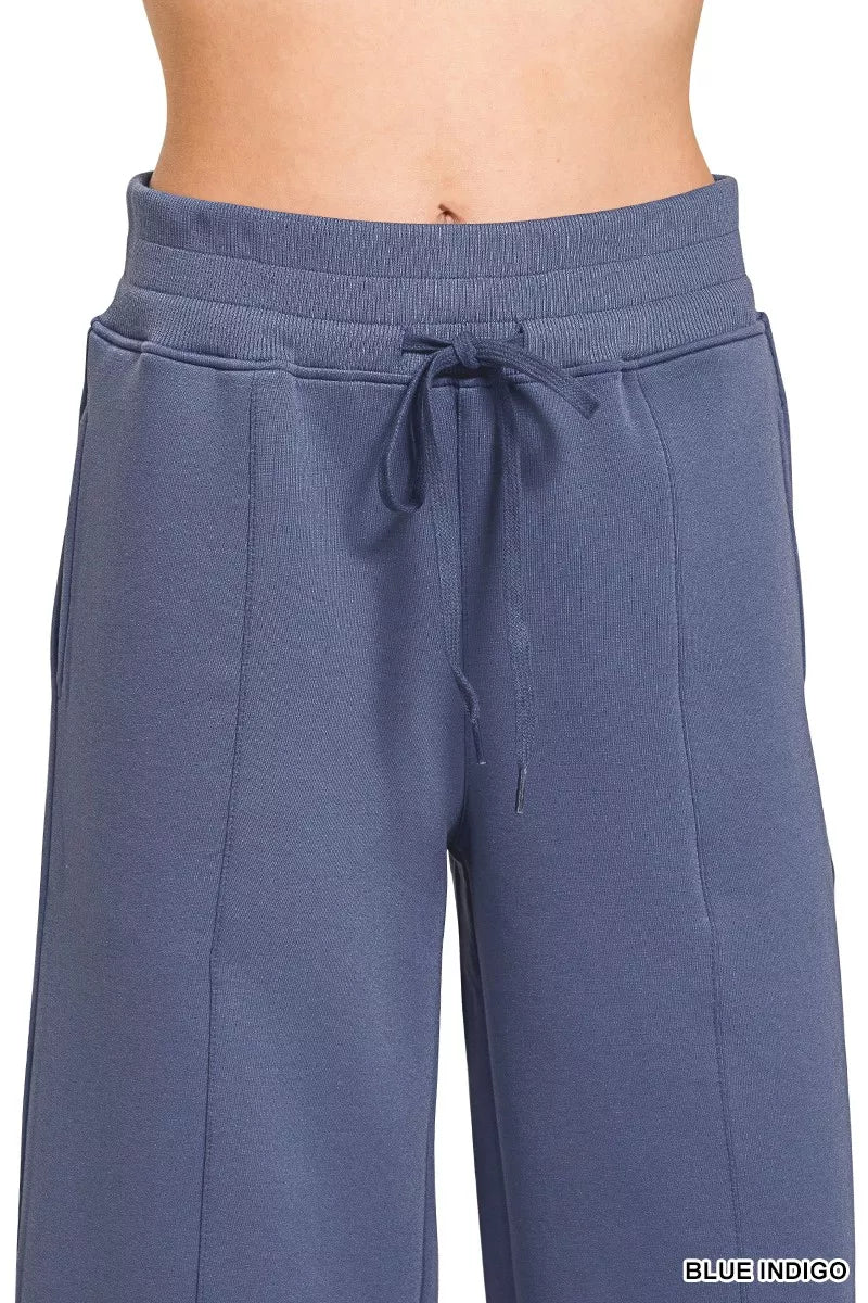 Zenana Blue Indigo Scuba Collared Pullover and Pants Set